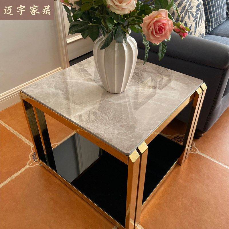 北欧轻奢不锈钢岩板沙发边几
