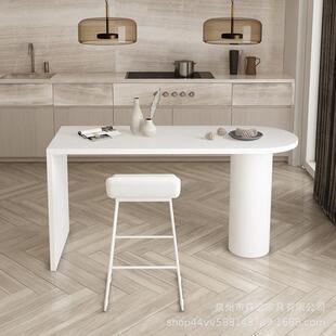 北欧全实木中岛台餐桌一体家用厨房椭圆形高脚桌客厅厨房隔断吧台
