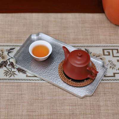 潮汕传统工夫茶纯手工锡茶盘锡壶承工夫茶锡器潮州老作坊锡制茶船