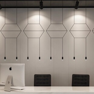 个性创意现代极简北欧时尚艺术大餐厅前台办公室酒店公寓线条吊灯