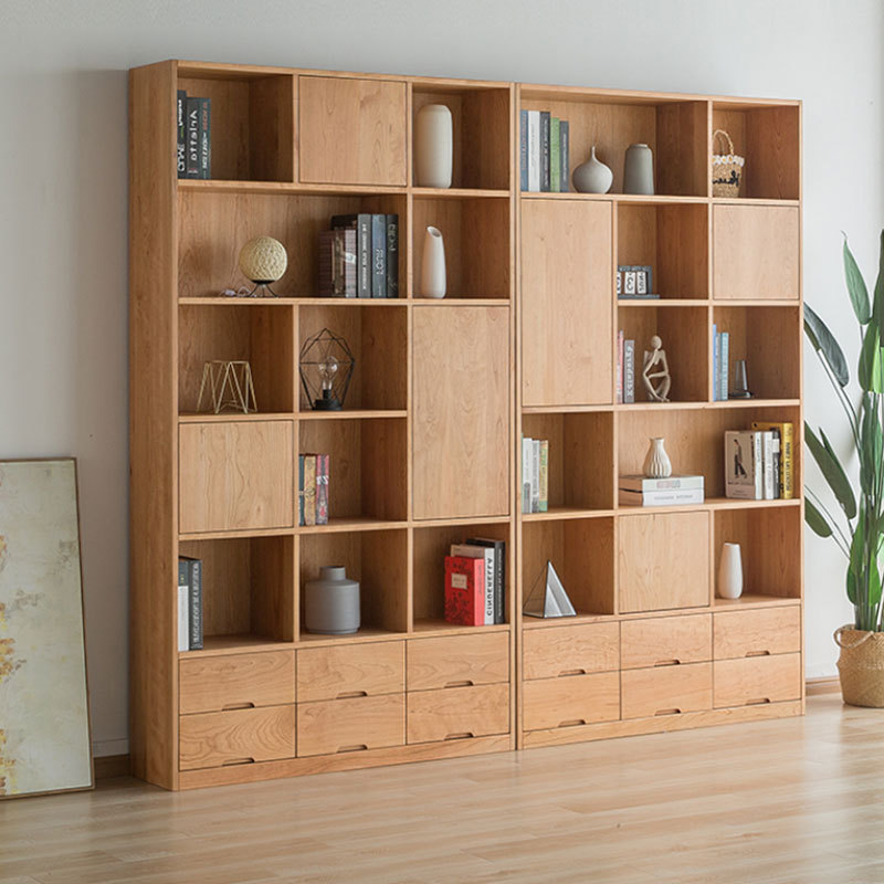 厂家直销北欧实木樱桃木书架现代简约置物架书房家具多层落地书柜