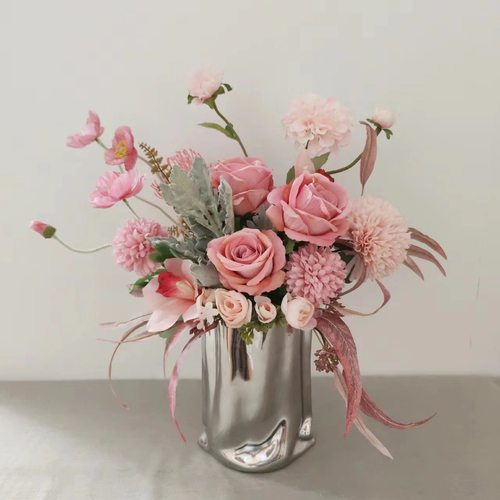 M366混搭手札粉色花束摄影道具办公桌小摆设仿真花绢花假花批发