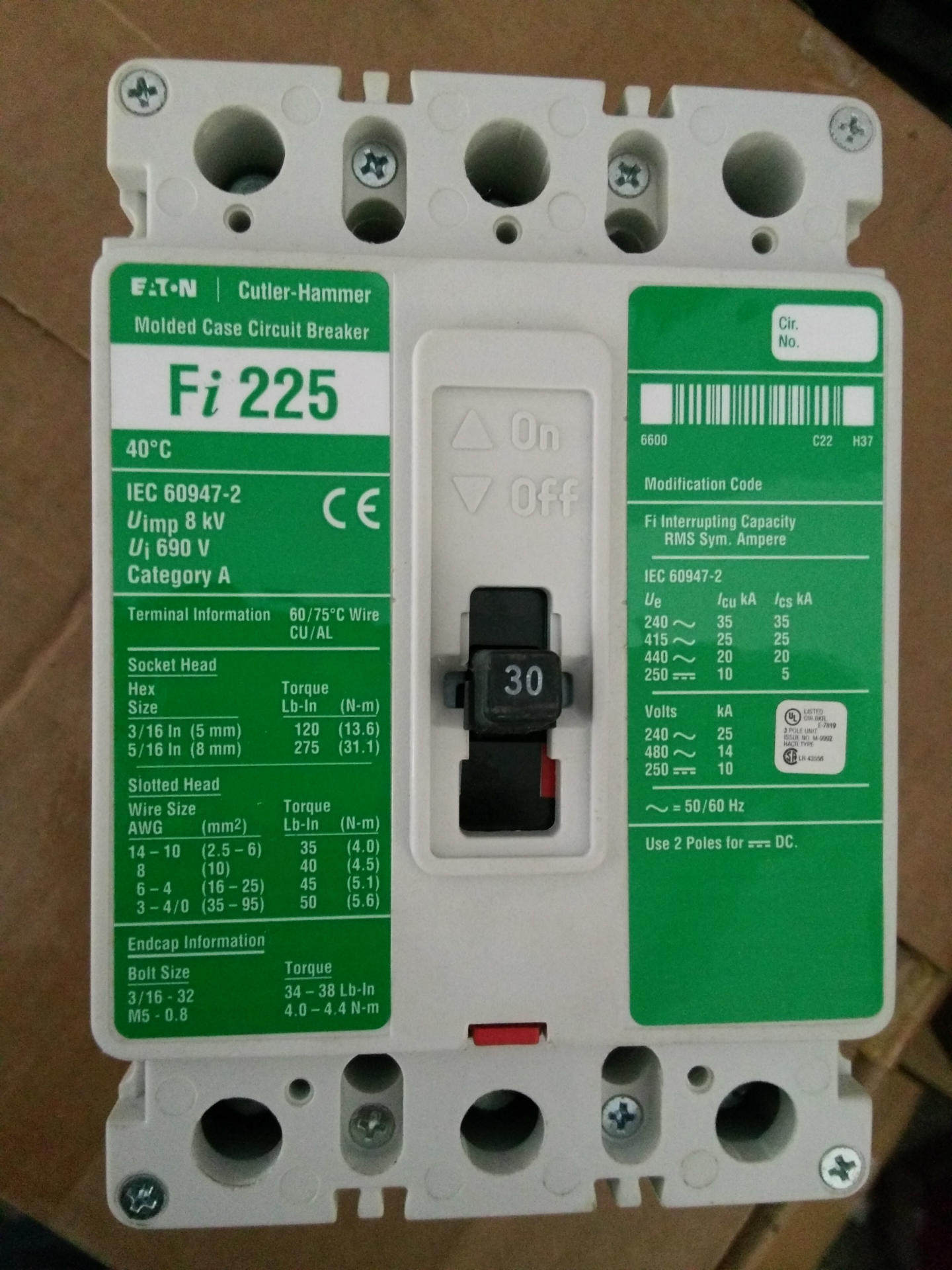Cutler-Hamme Fi3030L Fi225 3P 30A断路器