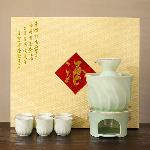 简约青瓷温酒器套装分o酒器小酒壶白酒烈酒保温酒瓶小酒杯整套礼