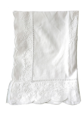 优雅知性 全手工刺绣镂空 外贸老货 白色棉麻 R桌布床头柜沙发盖