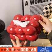 高档冰糖葫芦纸巾盒家用客厅创意陶瓷抽纸盒红Q色餐桌茶几餐巾纸