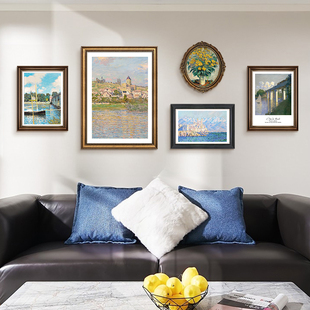 客厅沙发背景墙小众艺术壁 复古组合挂画法式 莫奈油画装 饰g画美式