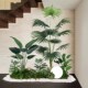 室内楼梯下造景空间转角r仿真绿植盆栽假树橱窗景观植物场景装 饰