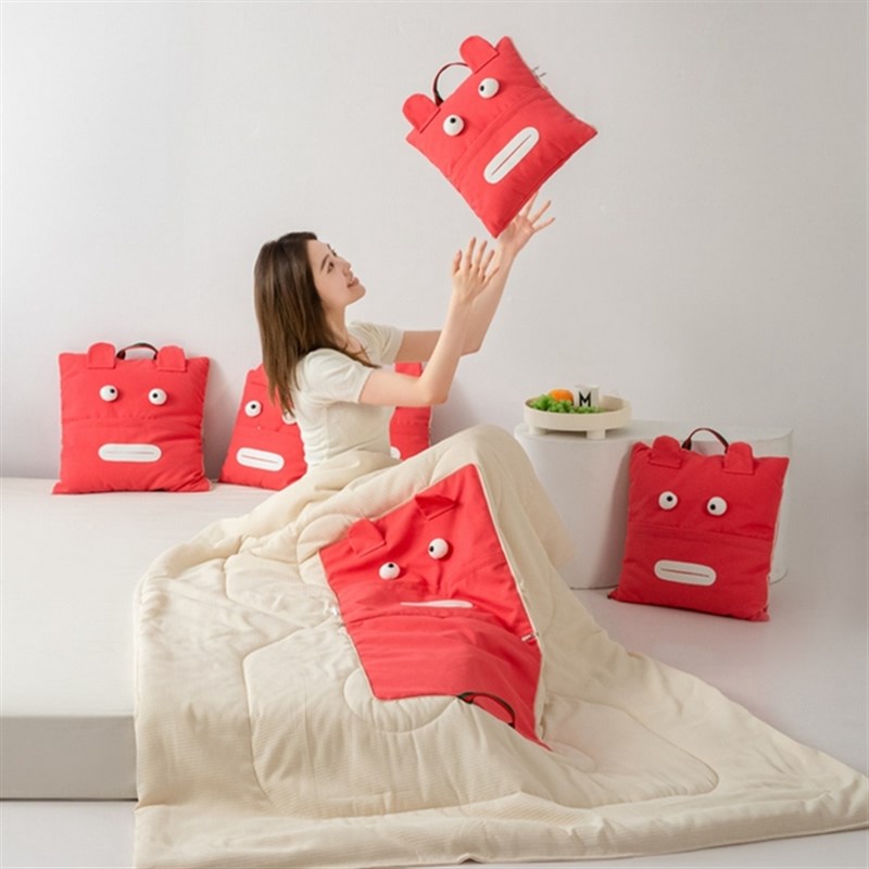 手提款多功能时尚手拎抱枕被子两用汽F车沙发盖毯二合一办公室午