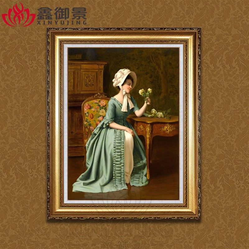 手绘单幅欧式古典人物油画客厅玄关卧室挂画装饰画纯Z手工贵妇人