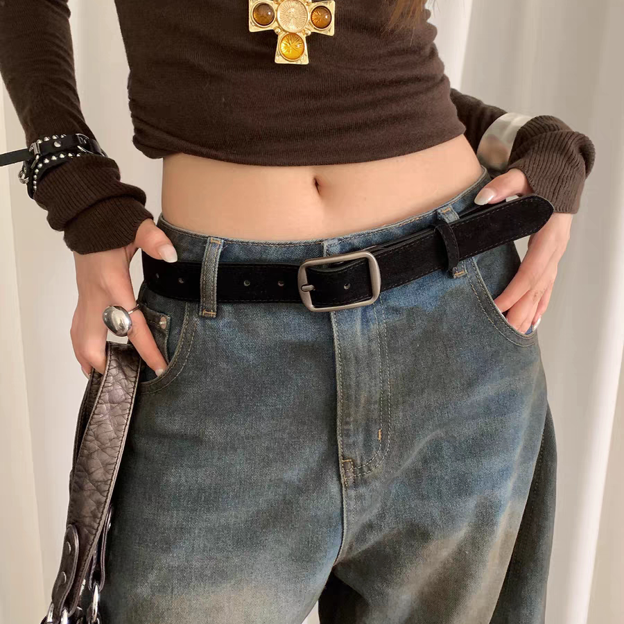 韩版复古绒面棕色腰带女小众美拉德配裙子牛仔裤带高级感皮带装饰