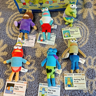 海绵宝宝新款比奇堡居民盲盒周边路人鱼呆呆鱼酷酷鱼有趣毛绒挂件