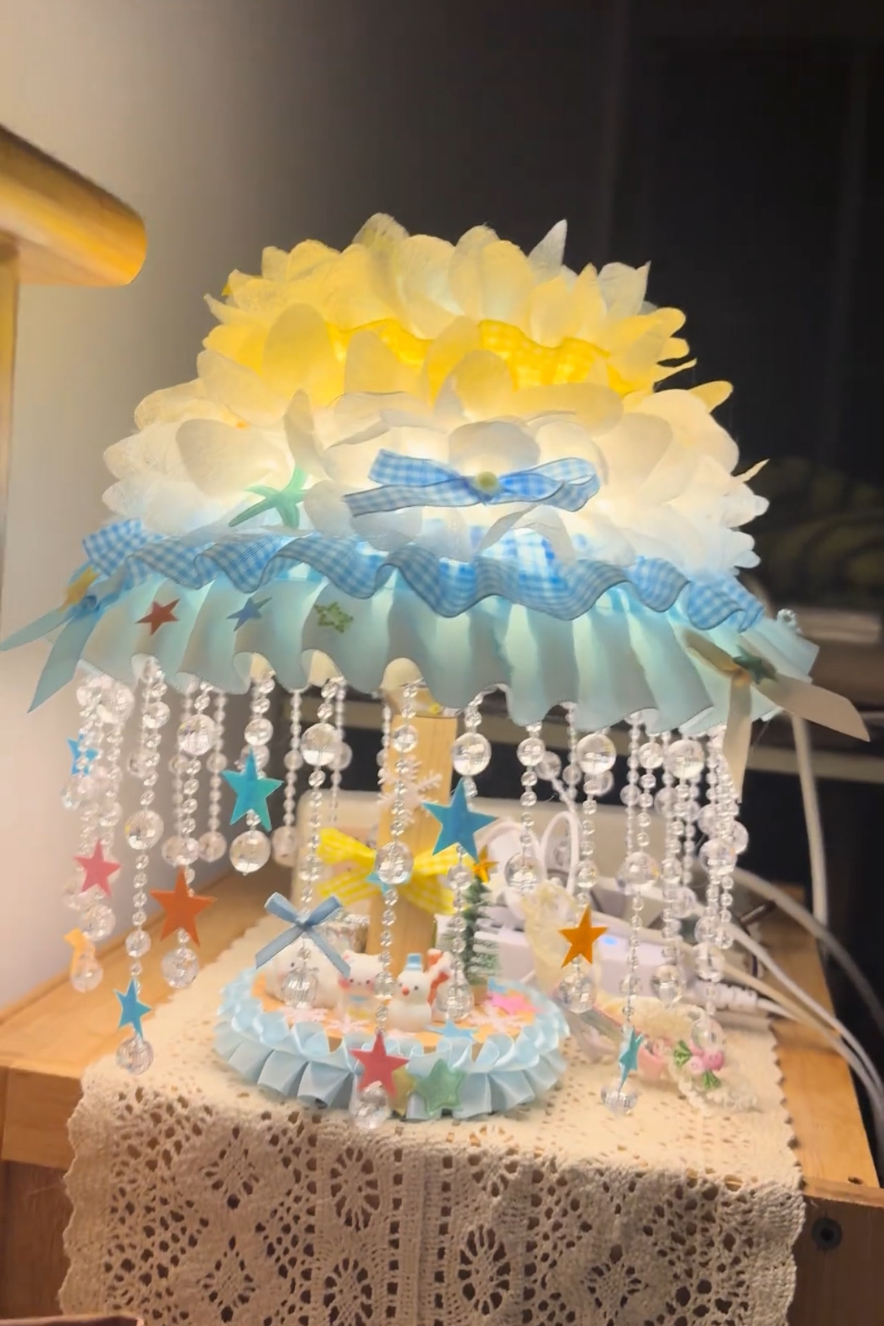 蓝色精美创意少女心蛋糕造型手工diy浪漫高级台灯花边礼物摆台