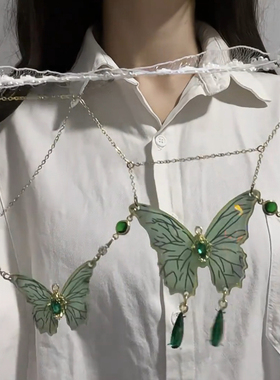 新款蕾丝蝴蝶流苏锁骨链女士纯欲风森系小众设计甜酷辣妹性感颈链