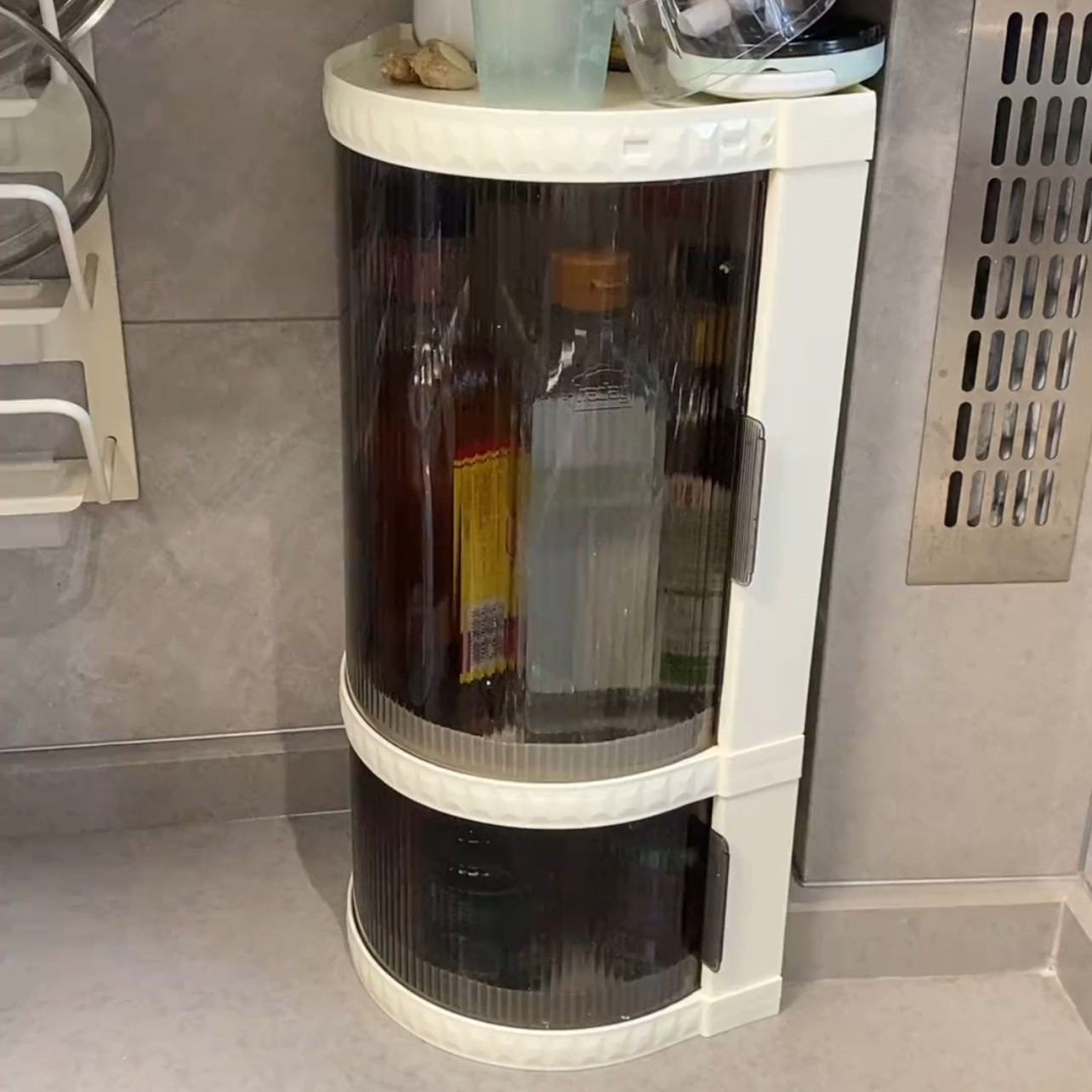 厨房置物架酱料整理盒旋转开门新款便携式透明款角落置物架调料