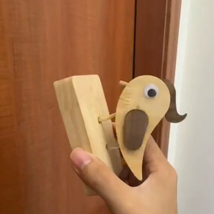 挂件抖音啄木鸟邻里和睦门铃敲门器神器手动拉绳木质创意琢装饰