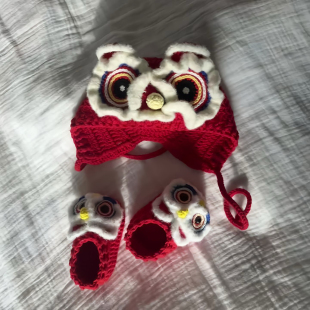 喜庆毛线钩织DIY材料包可爱手工编织婴儿醒狮鞋帽子虎头宝宝鞋