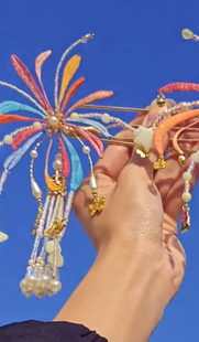 发簪新款烟花礼花彩色喜庆头饰古风汉服发饰品2026缠花材料包DIY