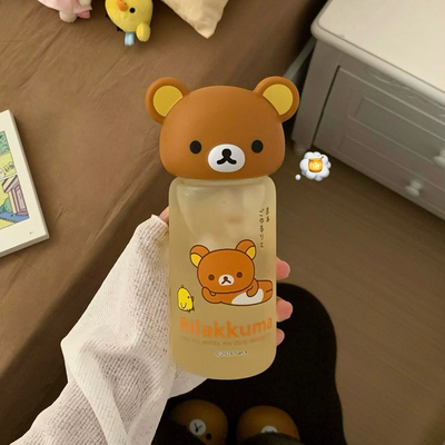 新款水杯女生透明小熊棕熊哥熊妹Ins风情侣杯便携随手杯