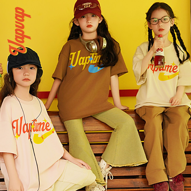 歪普歪普冰丝感VAPTIME美式复古松弛感亲子中大童大廓形印花T恤,童装/婴儿装/亲子装,T恤,淘宝优惠券,粉丝福利购,淘宝优惠卷