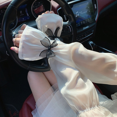 新款蝴蝶结喇叭宽松防晒袖套女夏季开车网纱学纺防紫外线时尚冰袖