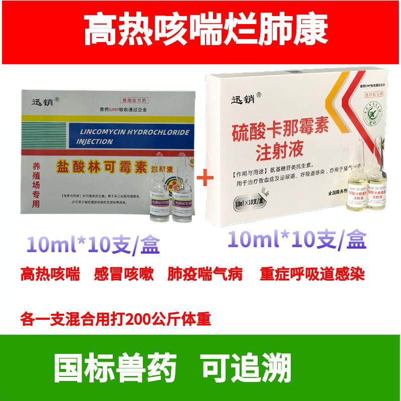 高热咳喘烂肺康兽药兽用林可霉素注射液+硫酸卡那霉素针剂猪牛羊