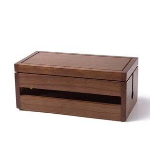 实木集线盒电脑桌面排插收纳盒电C视柜木制电源线整理遮挡理线盒