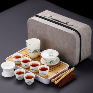 德化白瓷盖碗茶壶杯便携L包旅行茶具茶盘家用整 陶瓷功夫茶具套装