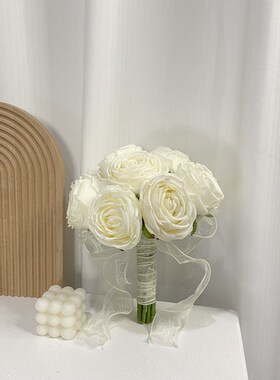 韩式新娘手捧花仿真玫瑰结婚领证拍照道具婚礼Q婚纱摄影白玫瑰花