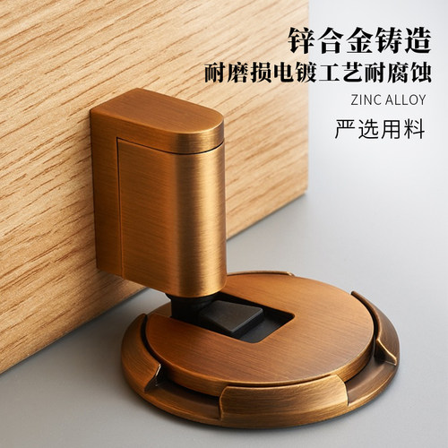 免打孔隐a形门阻器青古铜色防风地吸门配件机械式后顶门碰