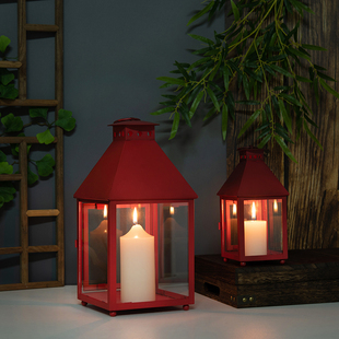 欧式复古红色婚庆蜡烛台走煤油灯罩防风灯笼软装品摆V件拍摄道具