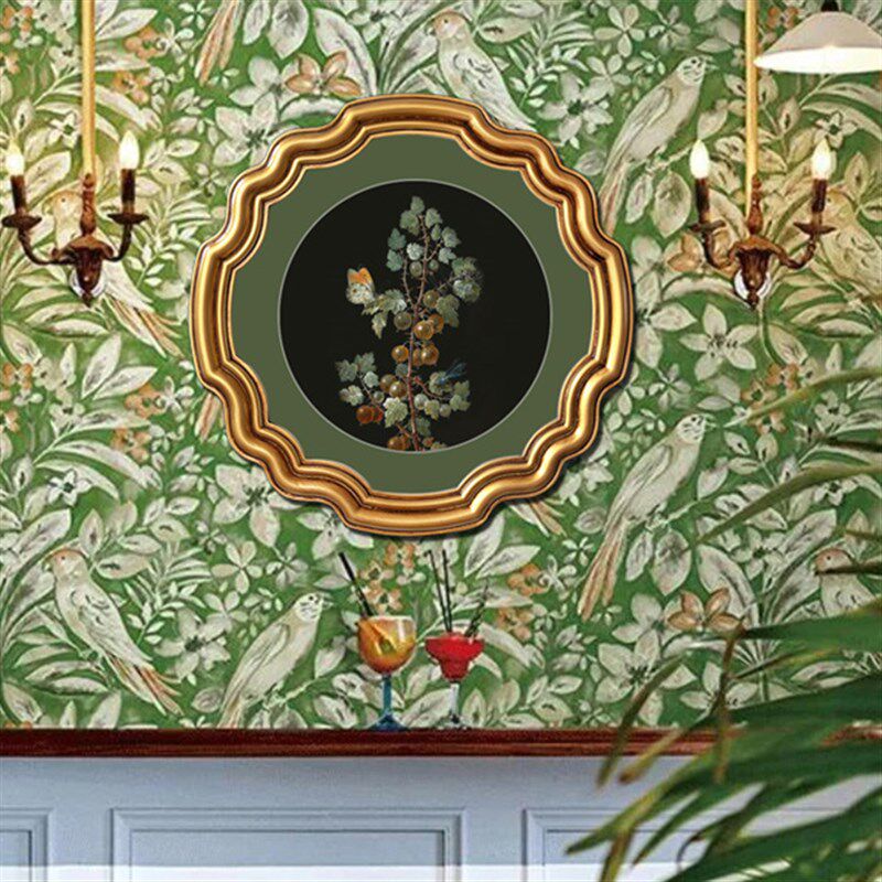 复古法式正圆形植物花卉小v众客厅组合装饰画复古金色壁挂画美式