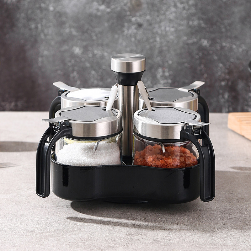 中式旋转式玻璃不锈钢盖调味瓶罐调料盒鸡精盐罐家用W套装厨房新