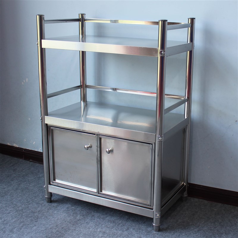 带门不锈钢厨房置物架落地多w层置物柜橱柜多功能储物收纳家用货