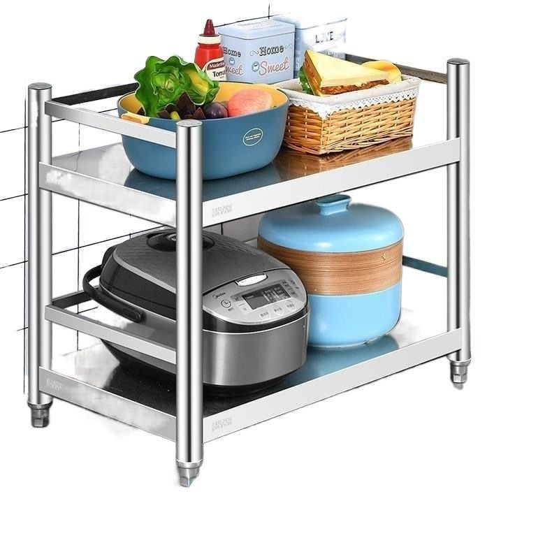 带轮二层带护g栏不锈钢厨房置物架微波炉架灶台架米桶架餐边柜收,商业/办公家具,千层架,淘宝优惠券,粉丝福利购,淘宝优惠卷