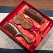 结婚檀木梳子套装 一对镜s子女陪嫁梳妆刻字送新娘朋友礼物对梳订