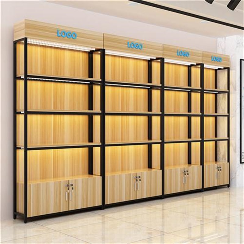 货架展示柜带灯陈j列柜零售店超市靠墙立柜带背板展架化妆品展示