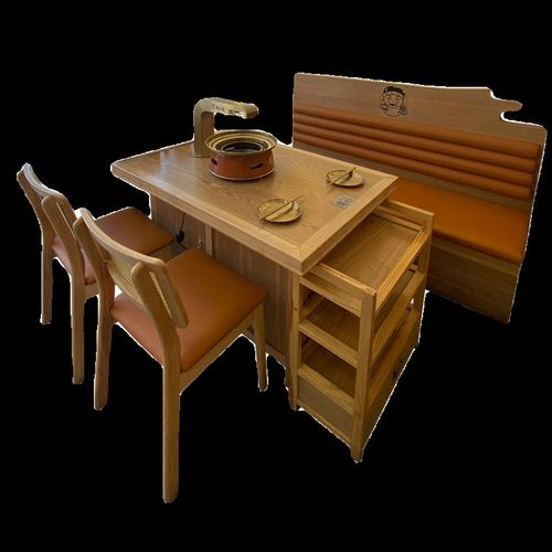 西塔老太b太日式韩式实木不锈钢泥炉烤肉桌下排火锅桌烧烤桌椅商