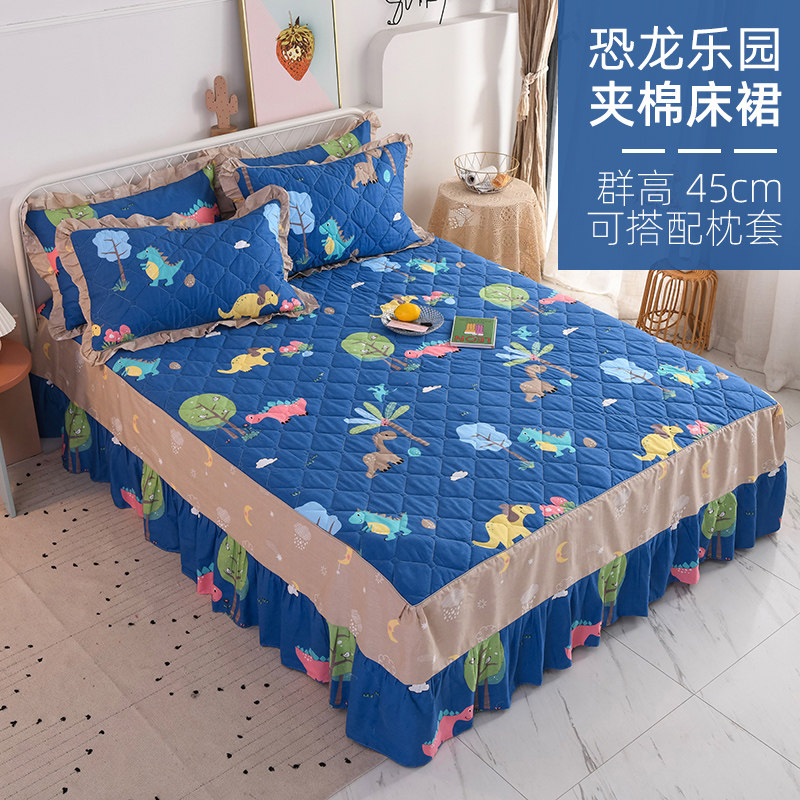 儿童卡通可爱纯棉i夹棉厚床裙女孩男孩全棉床罩1.2 1.5 1.8米m单