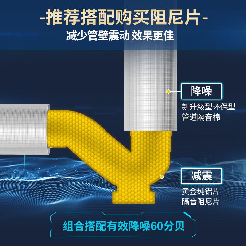 隔音棉下水管道静音包管卫生v间黄金阻尼片铝箔自粘110型吸音降噪