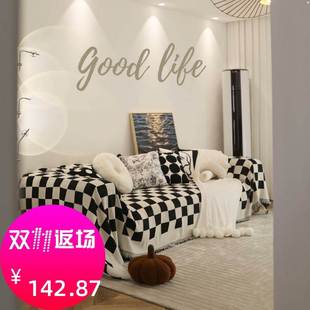 。棋盘格沙发盖布迷你7字型套罩三人位单座个uP字型欧士木头一体