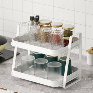 水杯架子置物架桌面家用玻v璃杯奶瓶茶杯收纳盒双层沥水托盘杯子