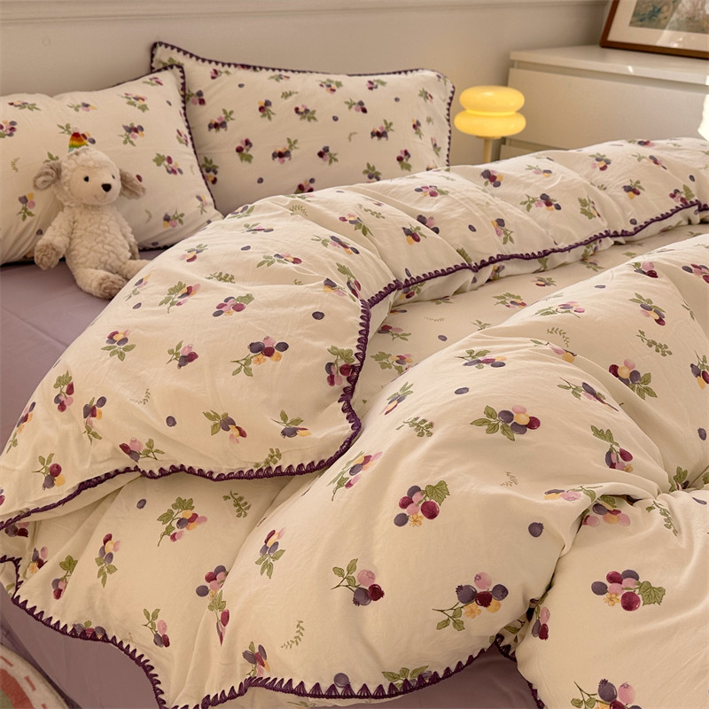 ins小清新双层纱亲肤柔软四件套1.C5m1.8米被套床单三件套学生床