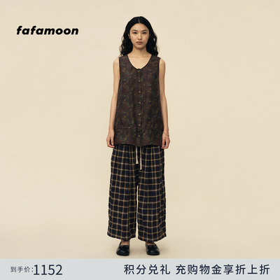 【2026夏季新品】fafamoon设计师品牌 抽绳印花真丝开襟背心