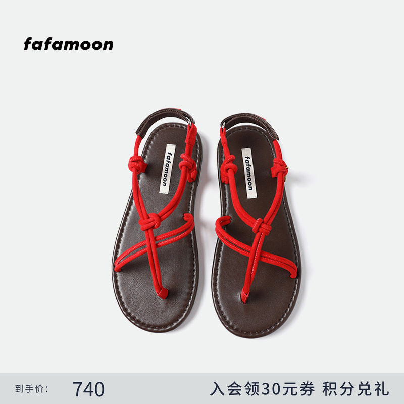 fafamoon设计师品牌 2025夏季新品复古度假风魔术贴绳带凉鞋女,女鞋,休闲凉鞋,淘宝优惠券,粉丝福利购,淘宝优惠卷