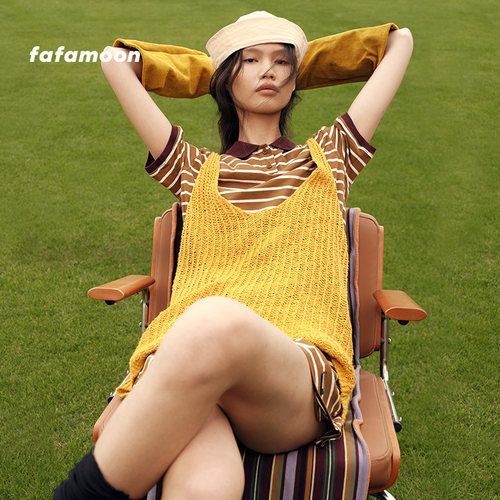 fafamoon设计师品牌春季时尚休闲两件套宽松钩花背心女