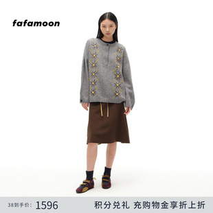 【博主同款】fafamoon2025秋冬新品 半开襟圆领嵌花保暖毛衣女