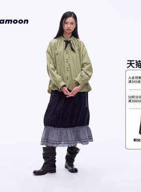 【2026秋冬新品】fafamoon设计师品牌可拆卸领巾圆摆棉布衬衫