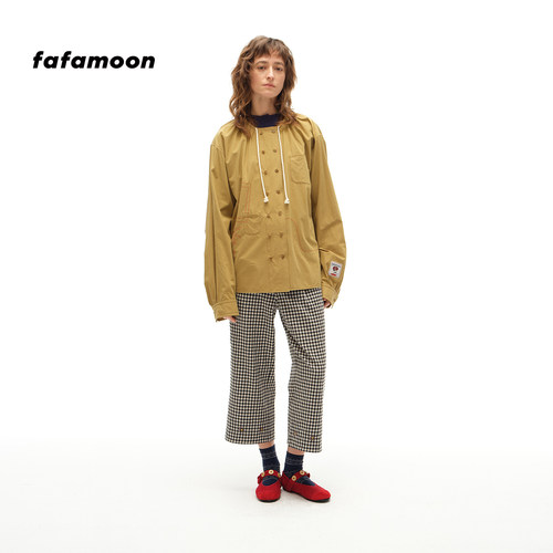 fafamoon设计师品牌秋冬刺绣装饰微喇格纹八分裤女
