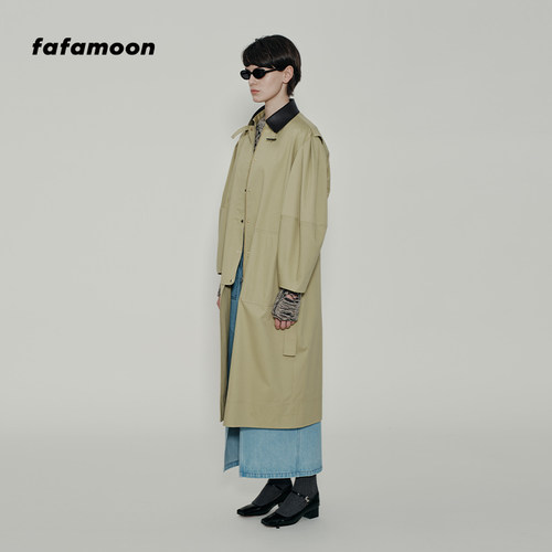 【fafamoon设计师品牌】冬季中长款宽松灯笼型后复式风衣外套女